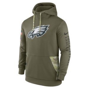 Men's Philadelphia Eagles Nike Olive 2022 Salute to Service Therma Performance Pullover Hoodie