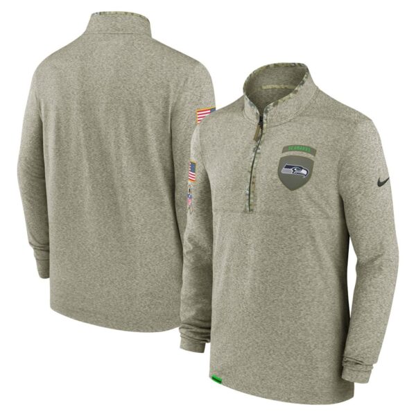 Men's Seattle Seahawks Nike Olive 2022 Salute to Service Shield Quarter-Zip Top