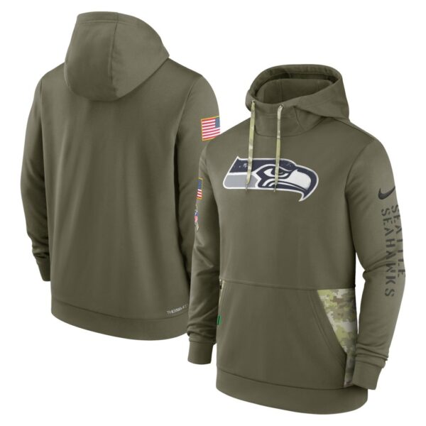 Men's Seattle Seahawks Nike Olive 2022 Salute to Service Therma Performance Pullover Hoodie