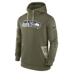 Men's Seattle Seahawks Nike Olive 2022 Salute to Service Therma Performance Pullover Hoodie