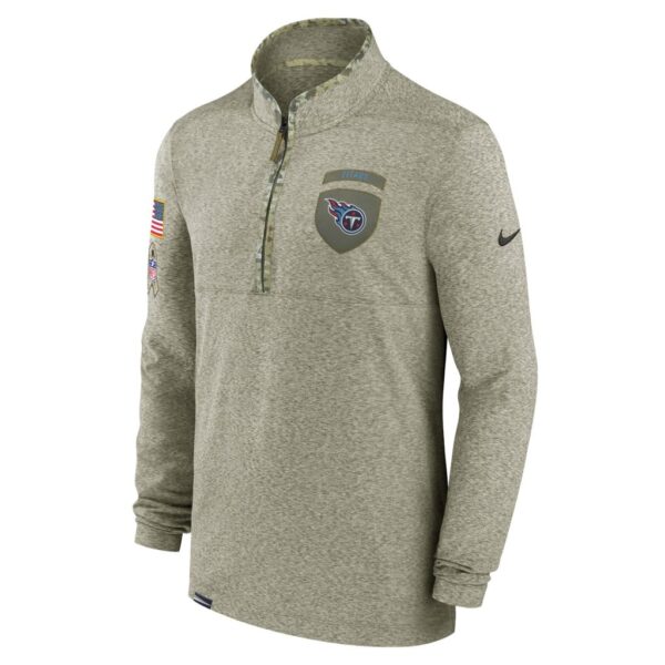 Men's Tennessee Titans Nike Olive 2022 Salute to Service Shield Quarter-Zip Top