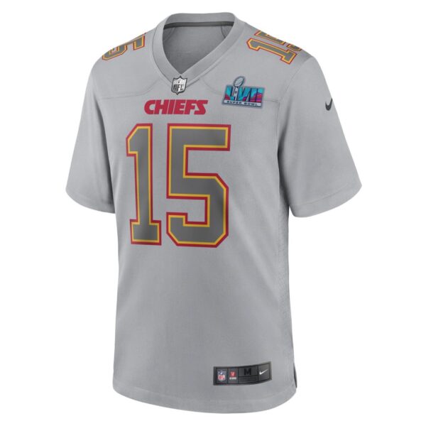 Men's Kansas City Chiefs Patrick Mahomes Nike Gray Super Bowl LVII Patch Atmosphere Fashion Game Jersey