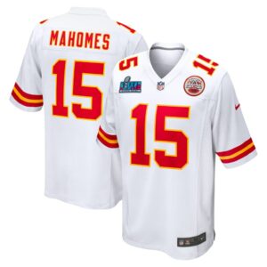 Men's Kansas City Chiefs Patrick Mahomes Nike White Super Bowl LVII Patch Away Game Jersey