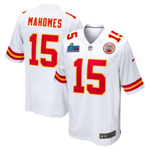 Men's Kansas City Chiefs Patrick Mahomes Nike White Super Bowl LVII Patch Away Game Jersey