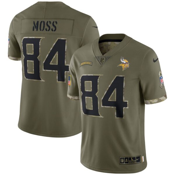 Men's Minnesota Vikings Randy Moss Nike Olive 2022 Salute To Service Retired Player Limited Jersey