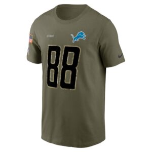 Men's Detroit Lions T.J. Hockenson Nike Olive 2022 Salute To Service Name & Number T-Shirt