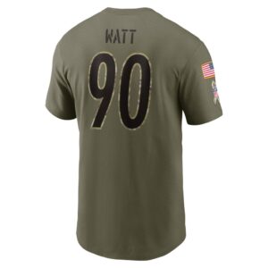 Men's Pittsburgh Steelers T.J. Watt Nike Olive 2022 Salute To Service Name & Number T-Shirt