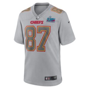 Men's Kansas City Chiefs Travis Kelce Nike Gray Super Bowl LVII Patch Atmosphere Fashion Game Jersey