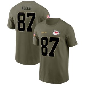 Men's Kansas City Chiefs Travis Kelce Nike Olive 2022 Salute To Service Name & Number T-Shirt