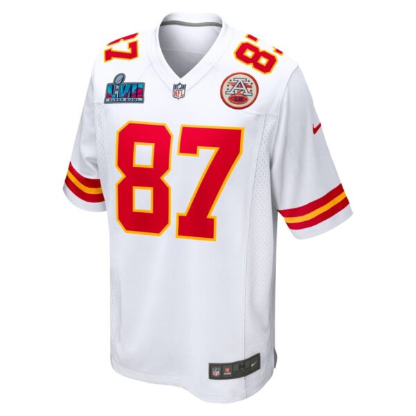 Men's Kansas City Chiefs Travis Kelce Nike White Super Bowl LVII Patch Away Game Jersey