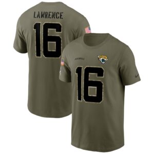 Men's Jacksonville Jaguars Trevor Lawrence Nike Olive 2022 Salute To Service Name & Number T-Shirt