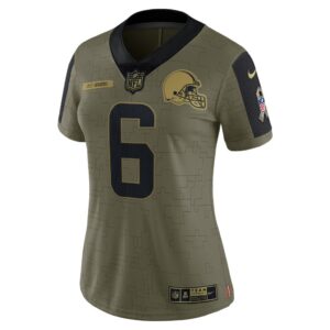 Women's Cleveland Browns Baker Mayfield Nike Olive 2021 Salute To Service Limited Player Jersey