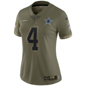 Women's Dallas Cowboys Dak Prescott Nike Olive 2022 Salute To Service Limited Jersey