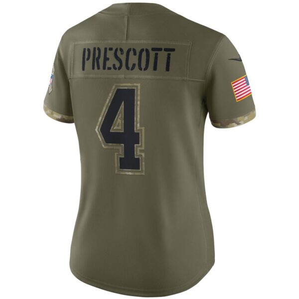 Women's Dallas Cowboys Dak Prescott Nike Olive 2022 Salute To Service Limited Jersey