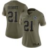 Women's Dallas Cowboys Ezekiel Elliott Nike Olive 2022 Salute To Service Limited Jersey