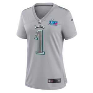 Women's Philadelphia Eagles Jalen Hurts Nike Gray Super Bowl LVII Patch Atmosphere Fashion Game Jersey