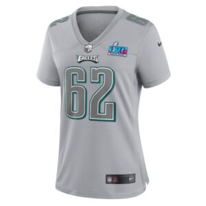 Women's Philadelphia Eagles Jason Kelce Nike Gray Super Bowl LVII Patch Atmosphere Fashion Game Jersey