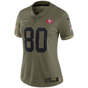 Women's San Francisco 49ers Jerry Rice Nike Olive 2022 Salute To Service Retired Player Limited Jersey