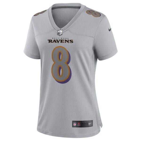 Women's Baltimore Ravens Lamar Jackson Nike Gray Atmosphere Fashion Game Jersey