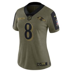 Women's Baltimore Ravens Lamar Jackson Nike Olive 2021 Salute To Service Limited Player Jersey