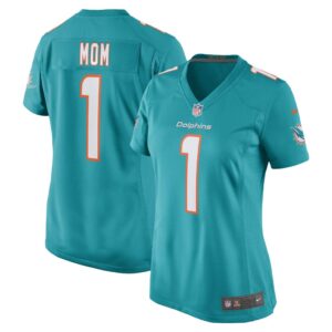 Women's Miami Dolphins Number 1 Mom Nike Aqua Game Jersey