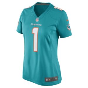 Women's Miami Dolphins Number 1 Mom Nike Aqua Game Jersey