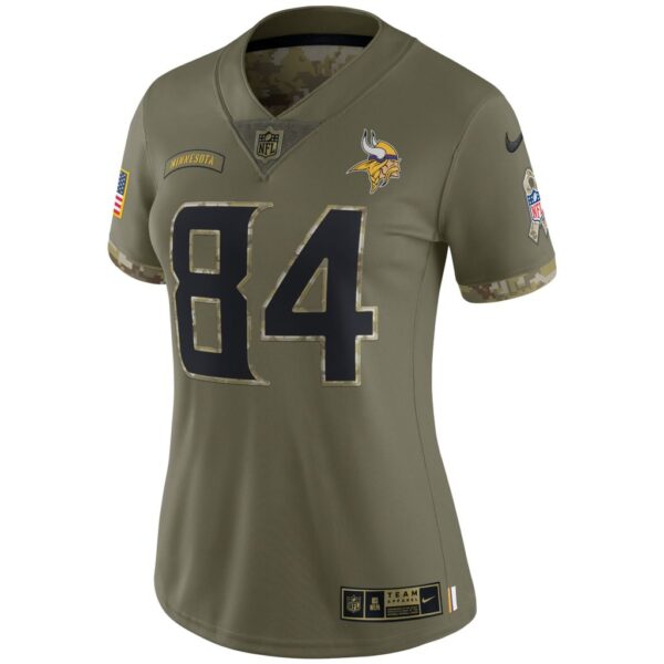 Women's Minnesota Vikings Randy Moss Nike Olive 2022 Salute To Service Retired Player Limited Jersey