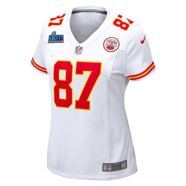 Women's Kansas City Chiefs Travis Kelce Nike White Super Bowl LVII Patch Away Game Jersey