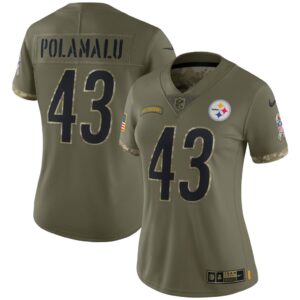 Women's Pittsburgh Steelers Troy Polamalu Nike Olive 2022 Salute To Service Retired Player Limited Jersey